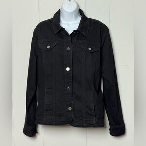 Charter Club Women Black Cotton Blend Button Up Four Pocket Denim Jacket Size XL